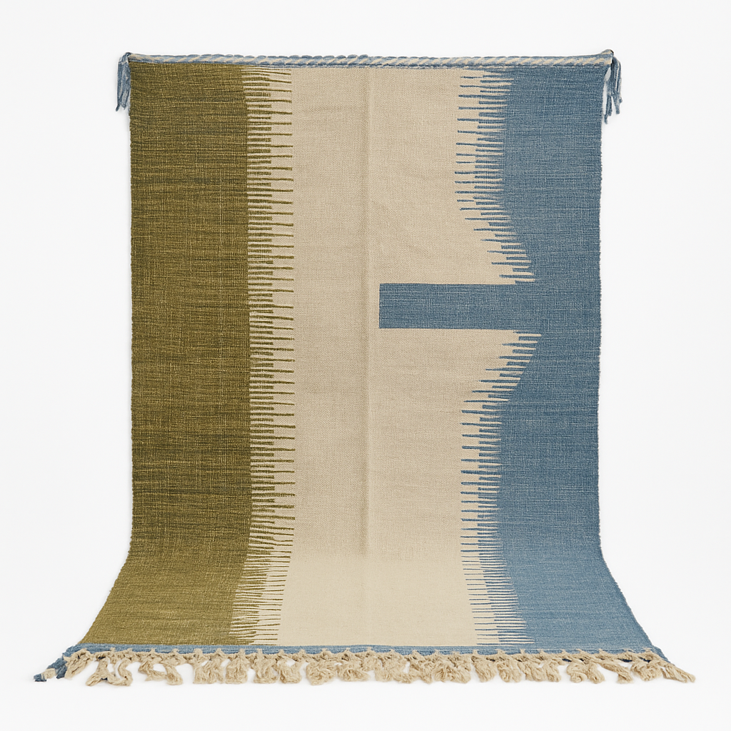 'Earth & Sky' Handwoven Beni Ourain Kilim, 100% Natural Wool & Dyes