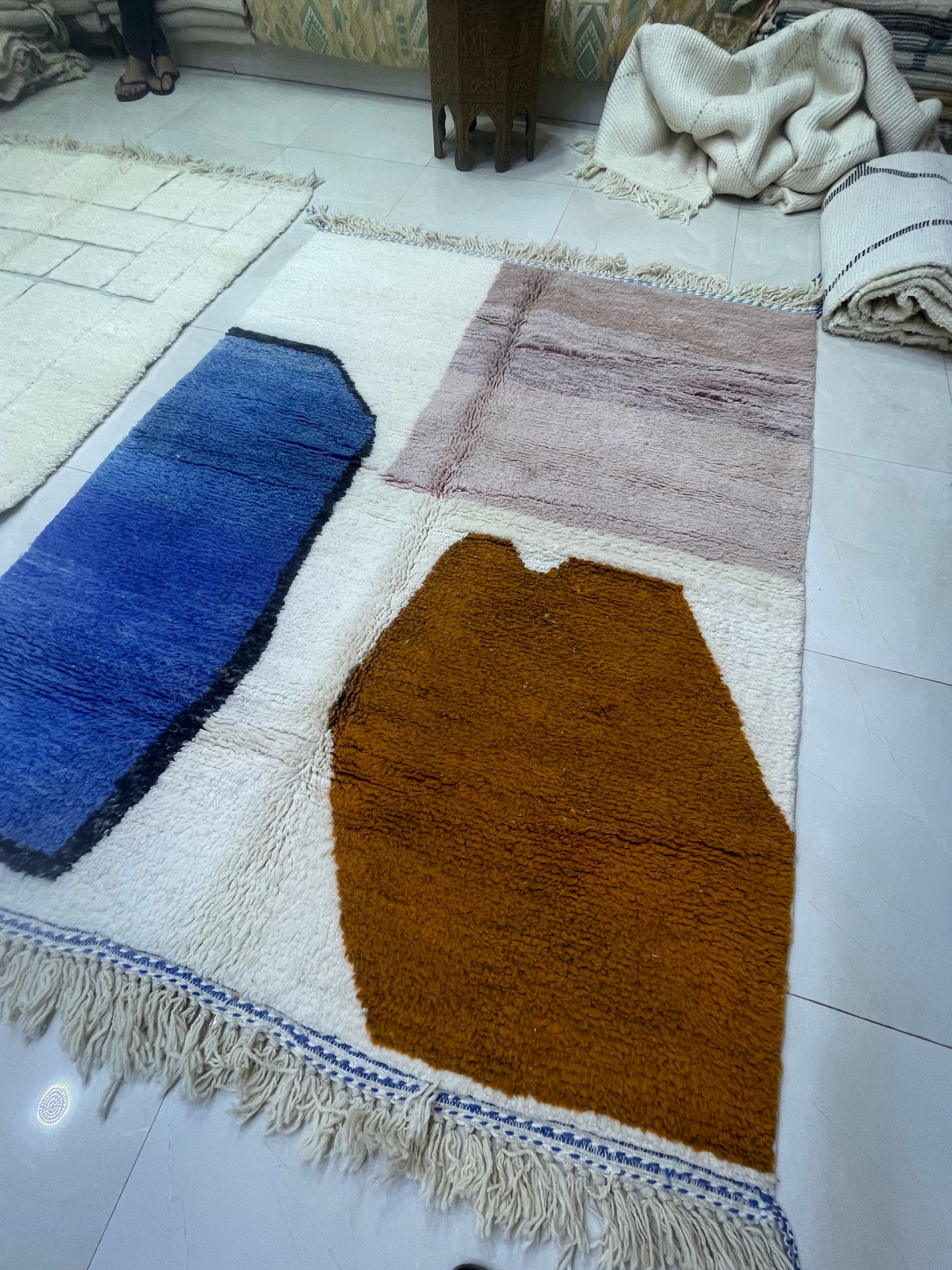 Blue Ember – (1.65m x 2.1m) Handwoven Boujaad Rug - 100% Natural Wool & Dyes