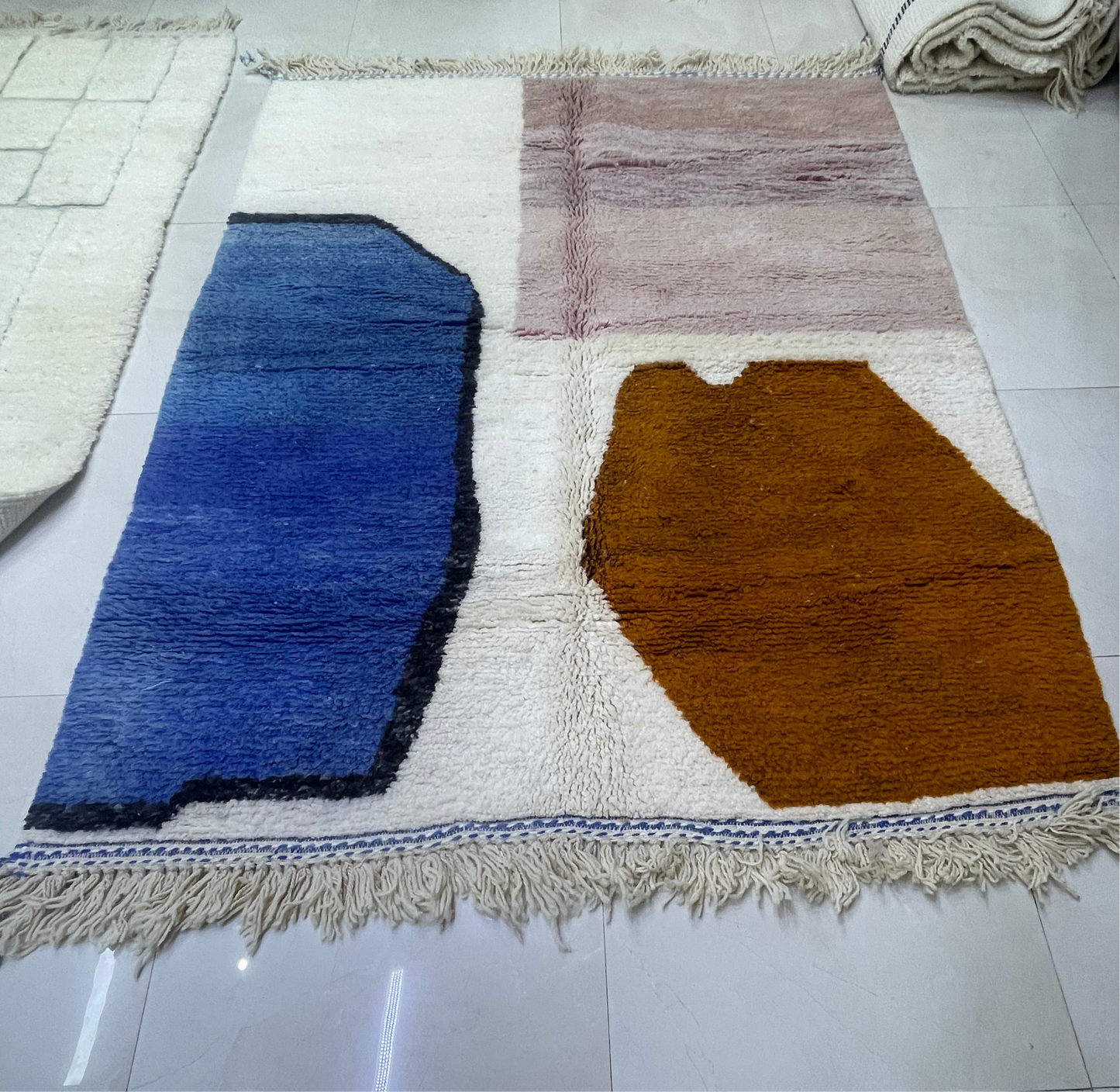 Blue Ember – (1.65m x 2.1m) Handwoven Boujaad Rug - 100% Natural Wool & Dyes