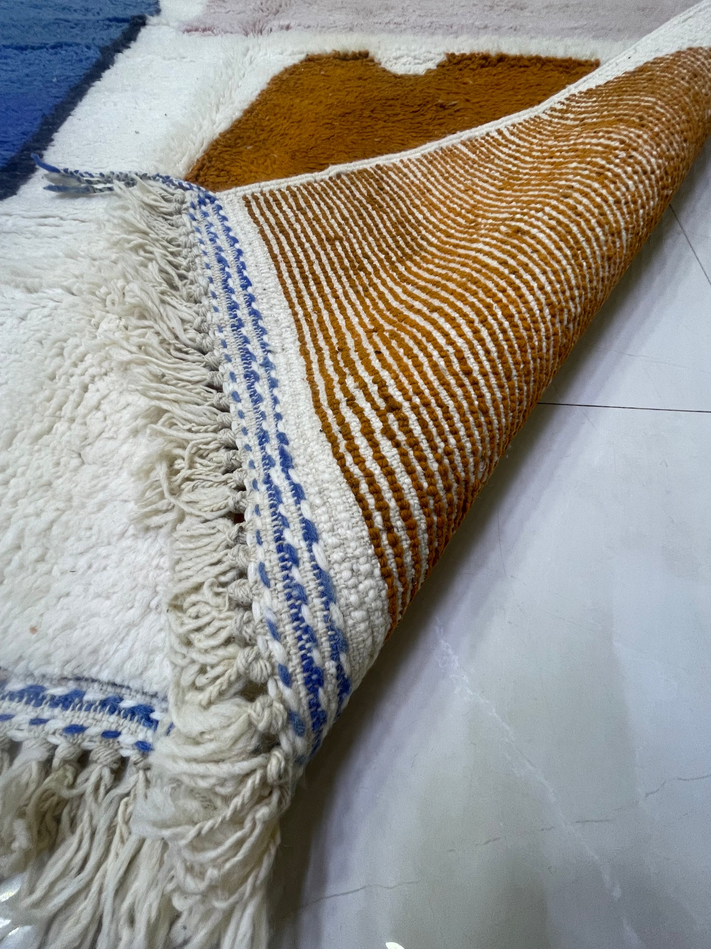 Blue Ember – (1.65m x 2.1m) Handwoven Boujaad Rug - 100% Natural Wool & Dyes