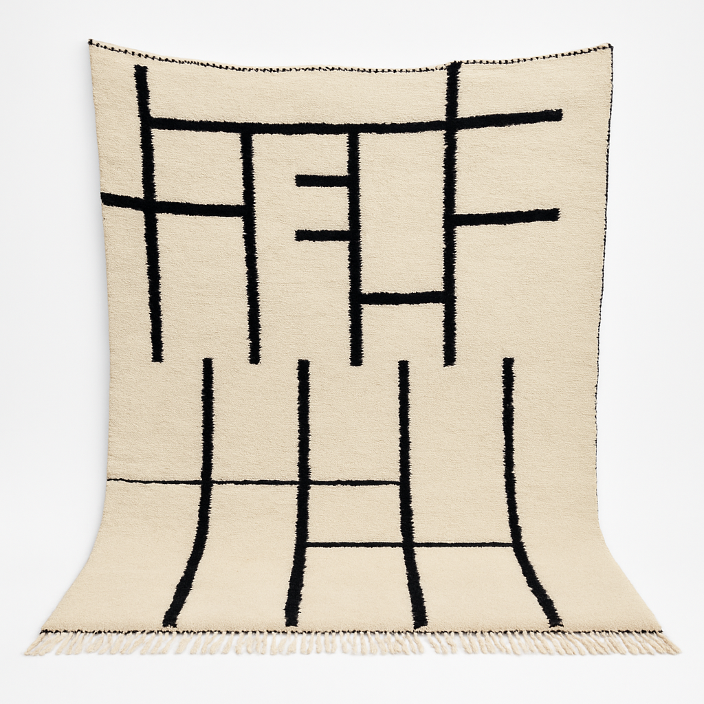 'Linear Totem' 2x3 Metre Handwoven Beni Ourain Rug 100% Natural Wool