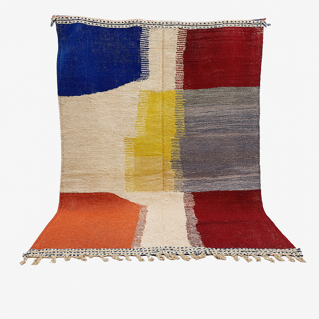 'Desert Geometry' 2x3m Handwoven Beni Ourain Kilim Rug, 100% Wool and Natural dyes