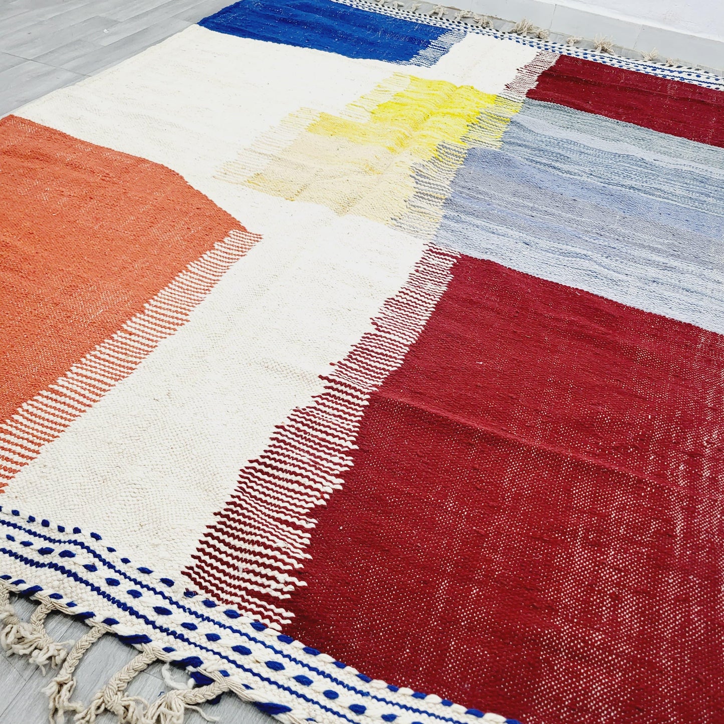 'Desert Geometry' 2x3m Handwoven Beni Ourain Kilim Rug, 100% Wool and Natural dyes