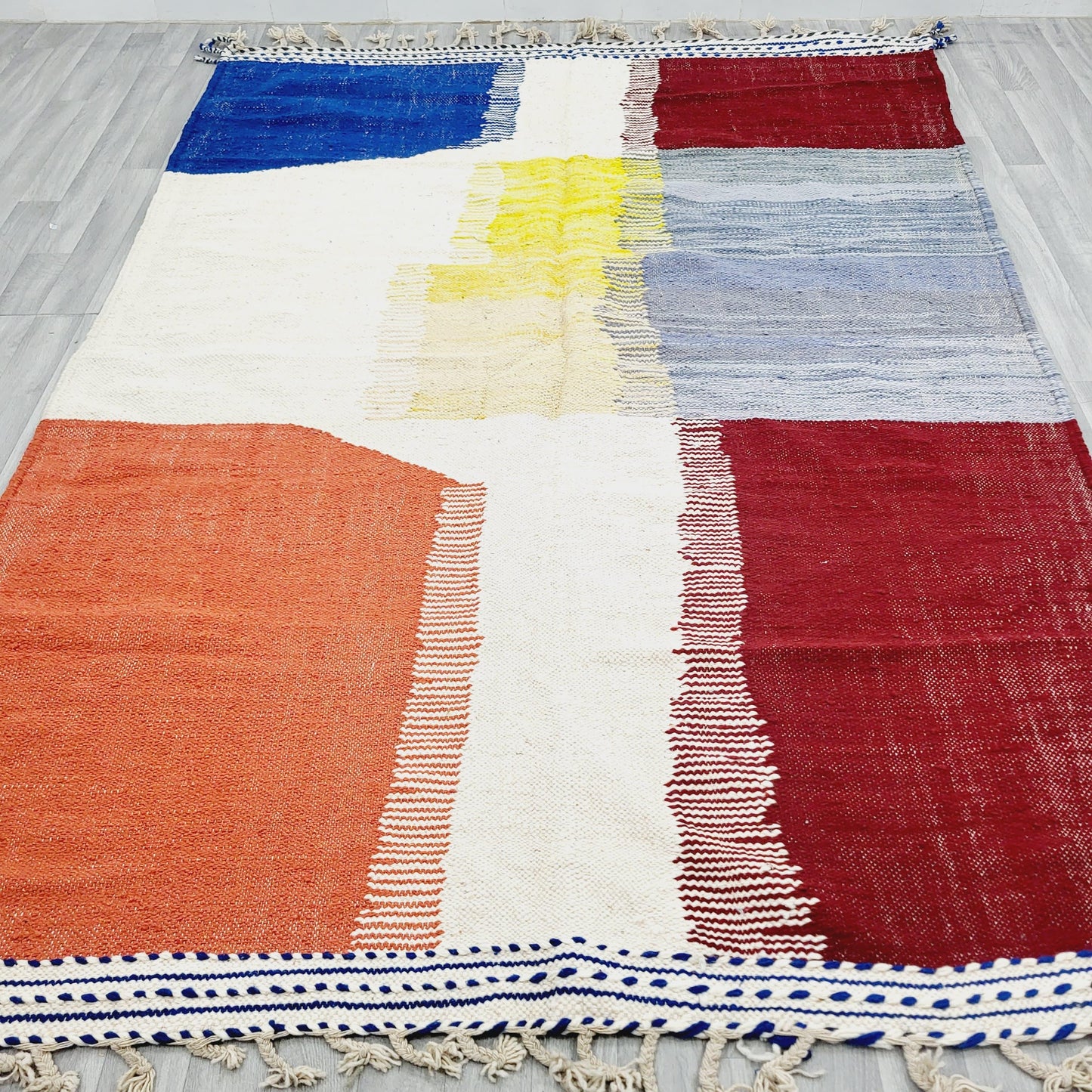 'Desert Geometry' 2x3m Handwoven Beni Ourain Kilim Rug, 100% Wool and Natural dyes