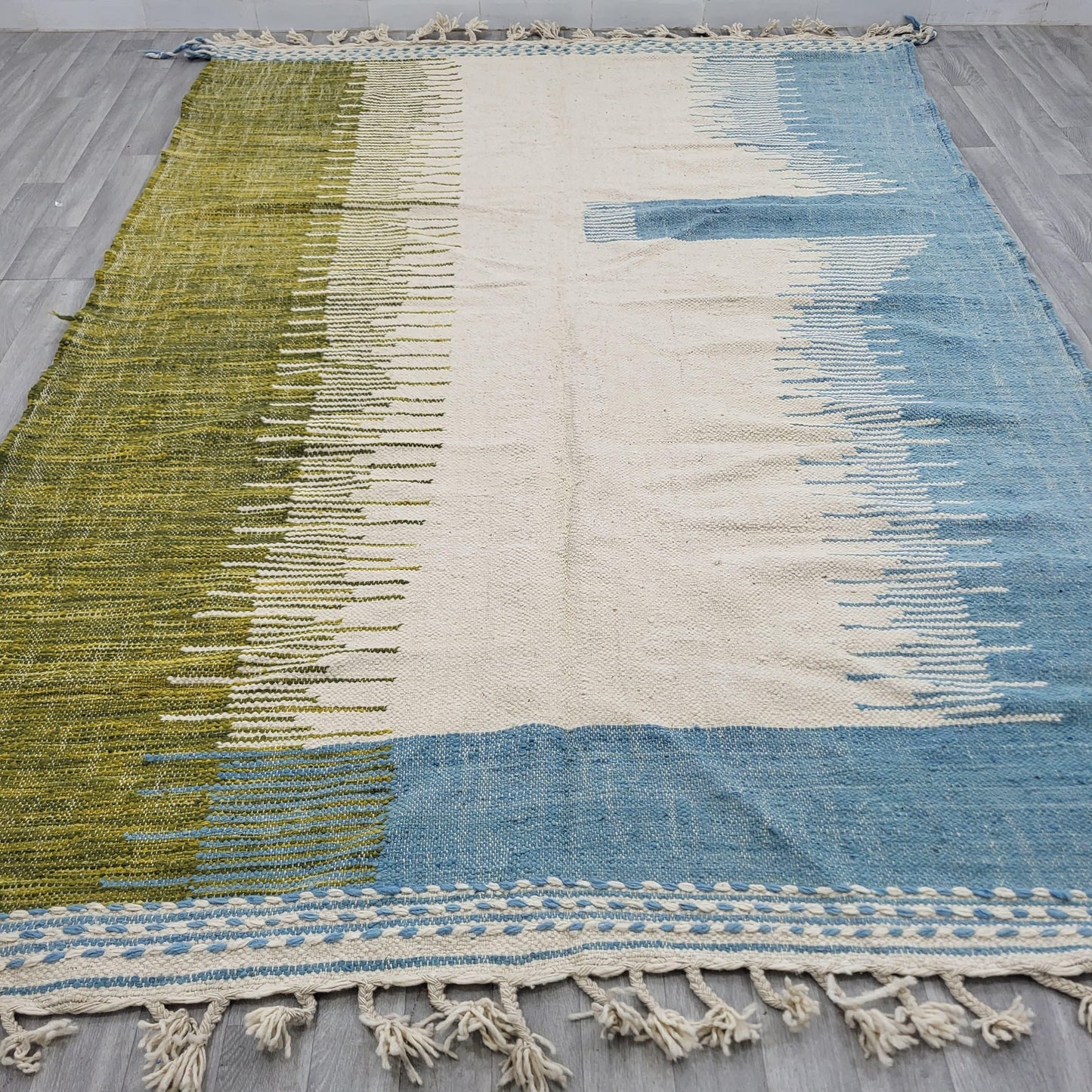 'Earth & Sky' Handwoven Beni Ourain Kilim, 100% Natural Wool & Dyes