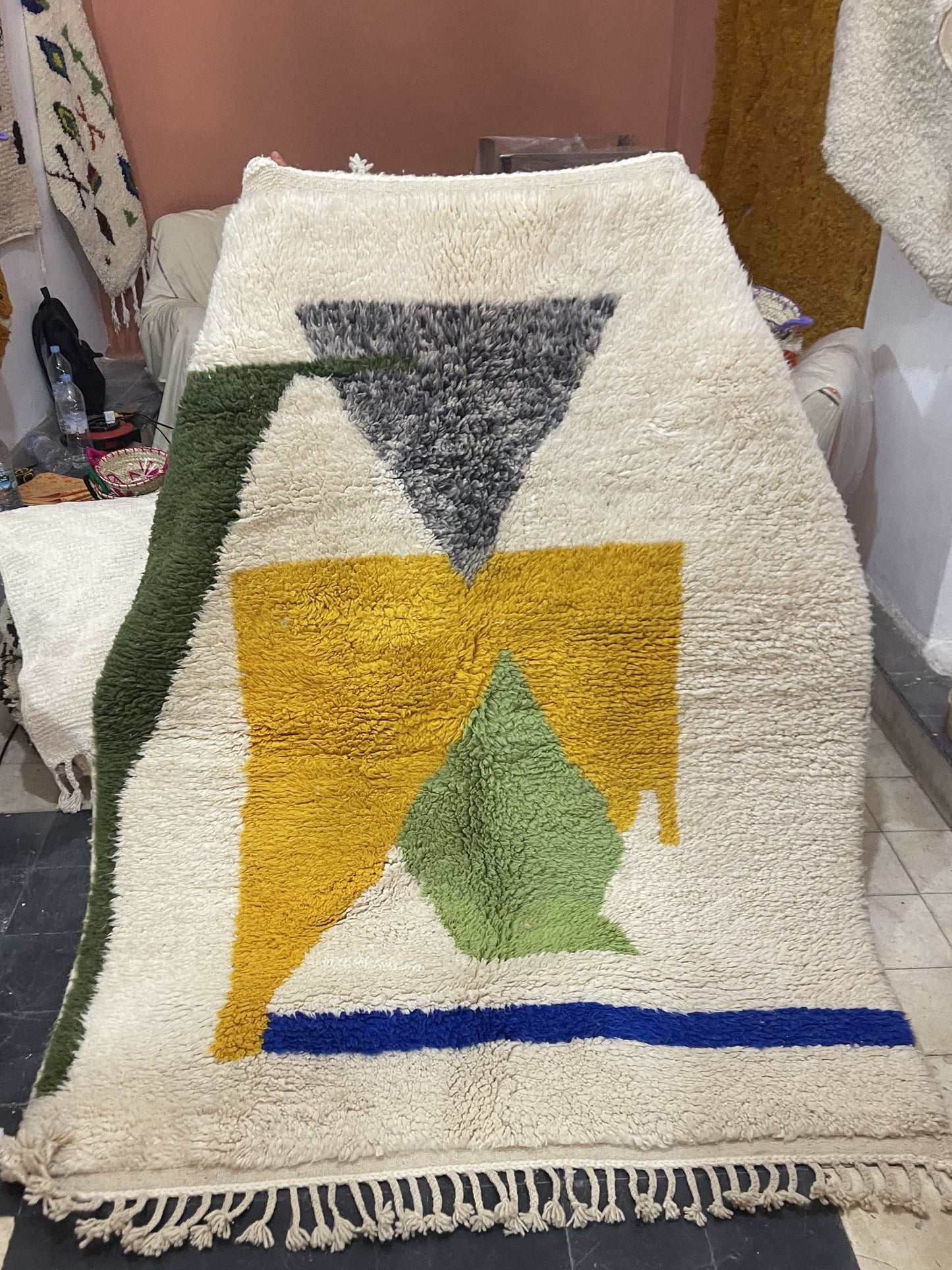 'Nomad Mirage' 2.5x1.5m Handwoven Beni Ourain Rug 100% Natural Wool & Dyes