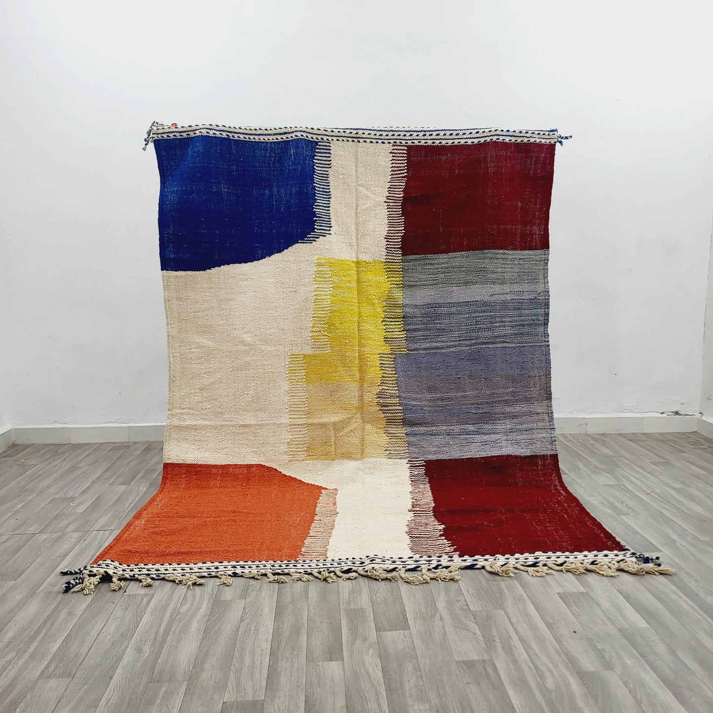 'Desert Geometry' 2x3m Handwoven Beni Ourain Kilim Rug, 100% Wool and Natural dyes