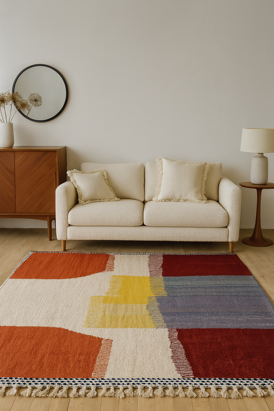 'Desert Geometry' 2x3m Handwoven Beni Ourain Kilim Rug, 100% Wool and Natural dyes