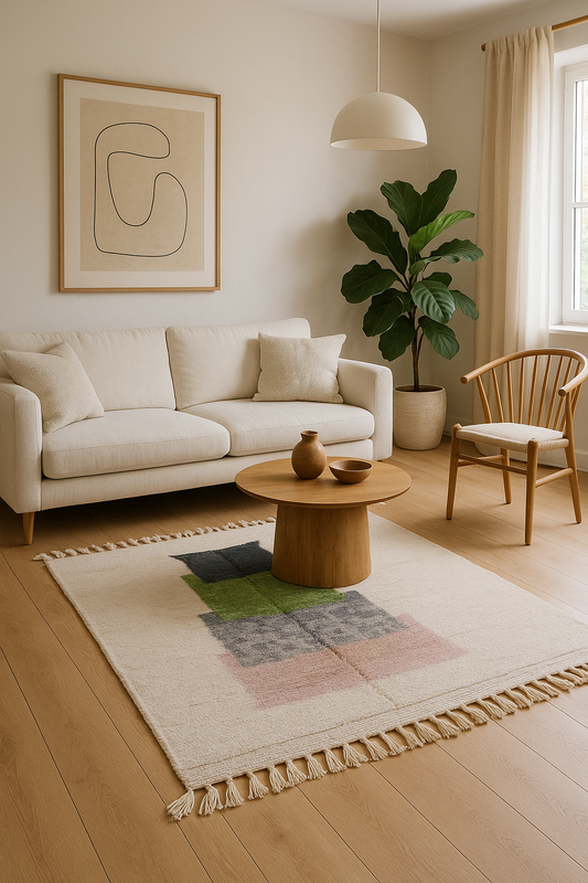 'Echoed Layers' 1.5 x 2.4m Handwoven Boujaad Rug - 100% Natural Wool and Dyes