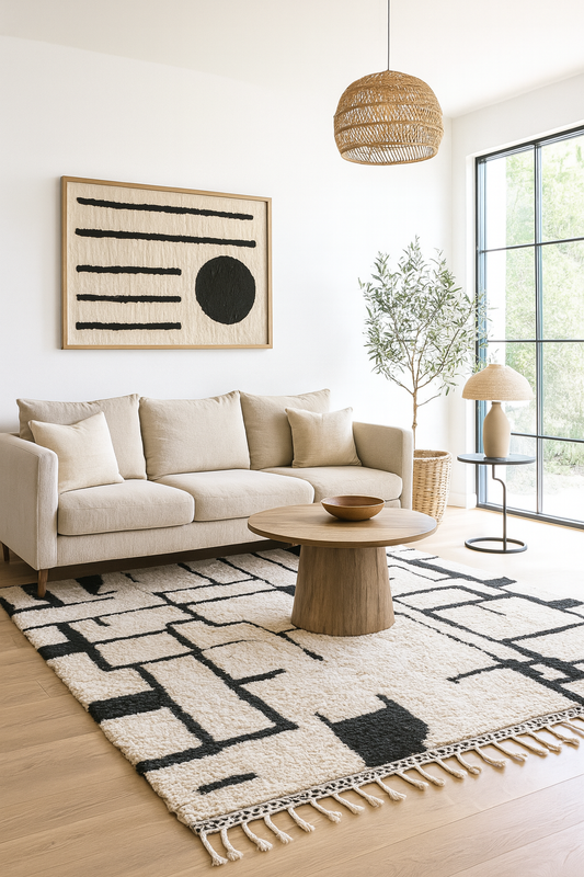 'Labyrinthia' 2x3 Metre  Handwoven Beni Ourain Rug, 100% Natural Wool & and Dyes