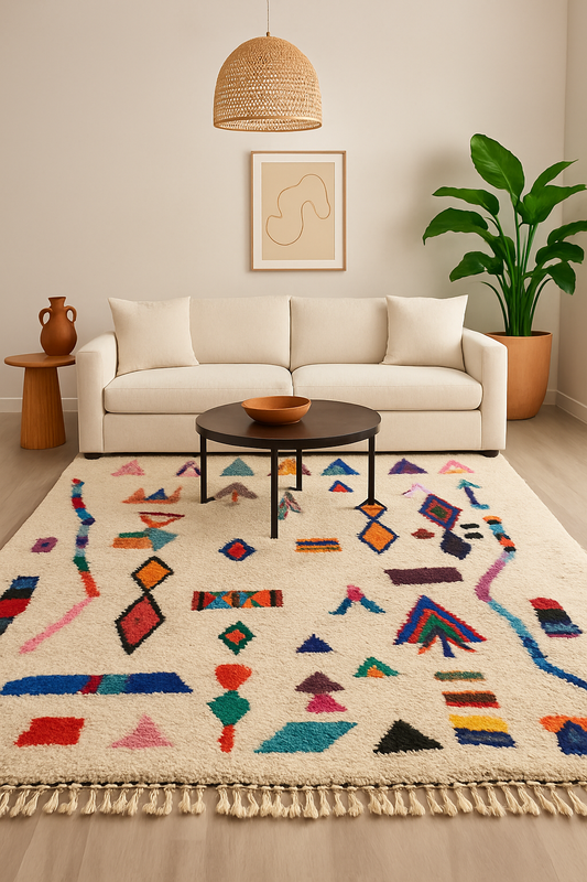 'Mountain Song' Handmade Beni Ourain Rug, 100% Natural wool, 100% Natural Dyes