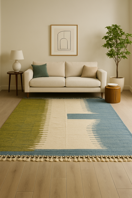 'Earth & Sky' Handwoven Beni Ourain Kilim, 100% Natural Wool & Dyes