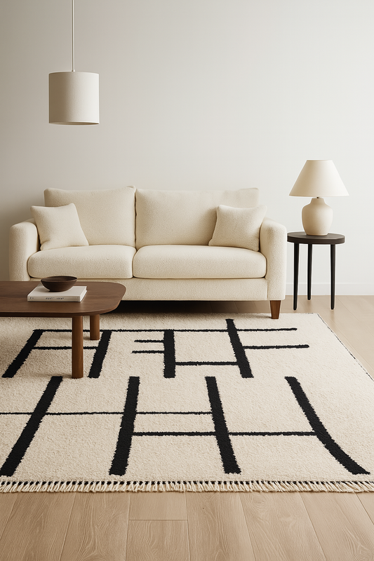 'Linear Totem' 2x3 Metre Handwoven Beni Ourain Rug 100% Natural Wool