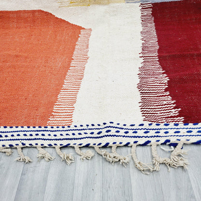'Desert Geometry' 2x3m Handwoven Beni Ourain Kilim Rug, 100% Wool and Natural dyes