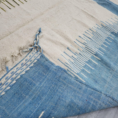 'Earth & Sky' Handwoven Beni Ourain Kilim, 100% Natural Wool & Dyes