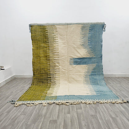 'Earth & Sky' Handwoven Beni Ourain Kilim, 100% Natural Wool & Dyes
