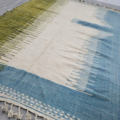 'Earth & Sky' Handwoven Beni Ourain Kilim, 100% Natural Wool & Dyes