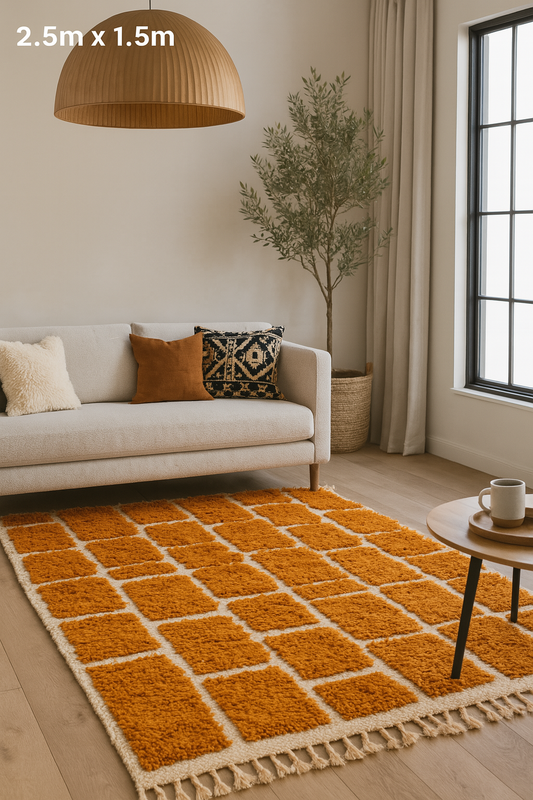 'Citrus Steps' – 2.5m x 1.5m Handwoven Beni Ourain Rug - 100% Natural Wool and Dyes
