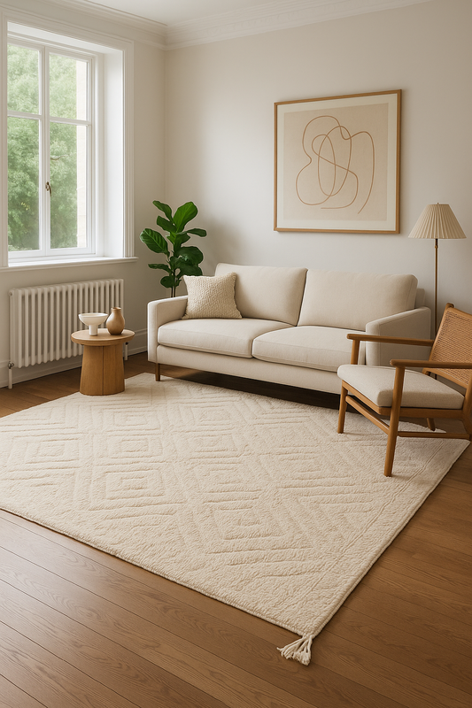 'Muted Sands' - 2.5m x 1.5m Handwoven Beni Ourain Rug 100% Natural Wool & Dyes